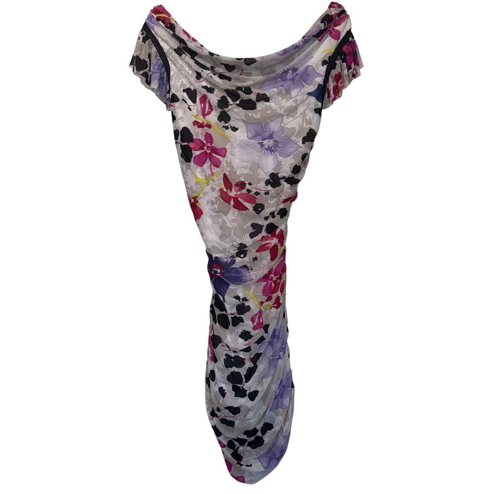 Bebe Floral Ruched Off-The-Shoulder Mesh Mini Dress - Size XS